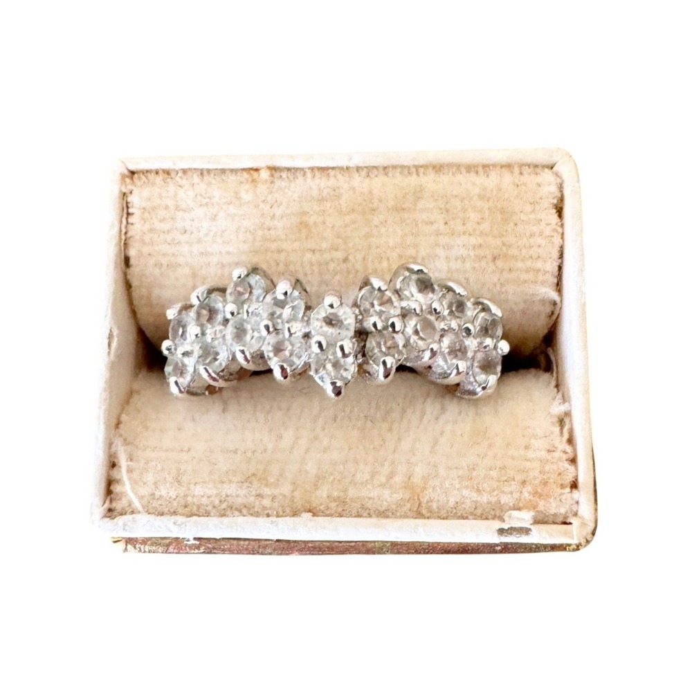 Vintage Gold Tone Multi Stone Cluster Cocktail Ring Size 8 Cubic Zirconia 1980s